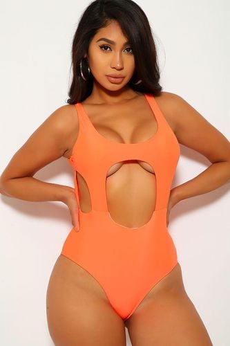 Neon Orange Cut Out Cheeky One Piece Swimsuit - Kandy Kouture - Modalova