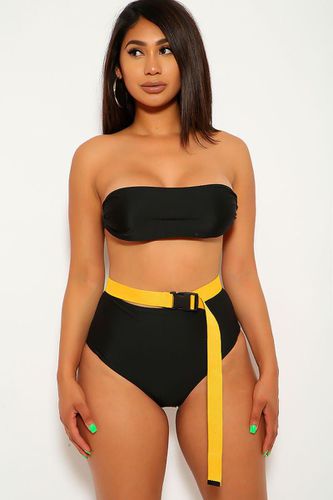 Black Mustard High Waist Three Piece Swimsuit Set - AMIClubwearStore - Modalova