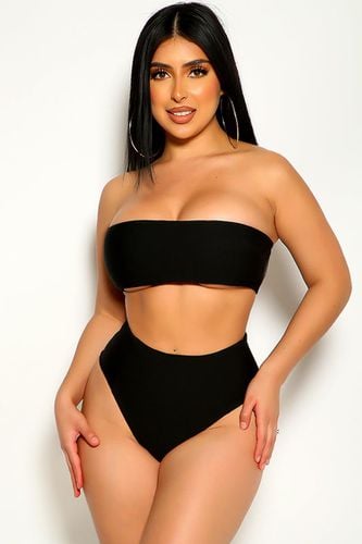 Black Bandeau High Waist Two Piece Swimsuit - AMIClubwearStore - Modalova