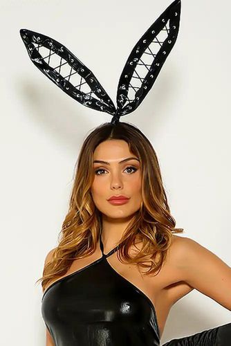 Black Faux Leather Laceup Bunny Ear Headband Costume Accessory - Kandy Kouture - Modalova