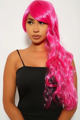 Fuchsia Wavy Bangs Long Costume Wig - Kandy Kouture - Modalova