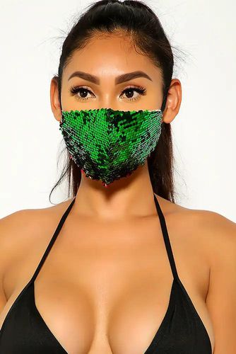 Green Sequins Reusable Washable Mask - Kandy Kouture - Modalova