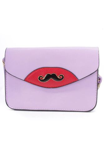 Lavender Mustache Pendant Faux Leather Clutch - Kandy Kouture - Modalova