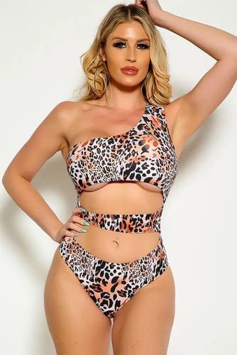 Leopard One Shoulder Sleeveless Cut Out One Piece Swimsuit - AMIClubwear - Modalova