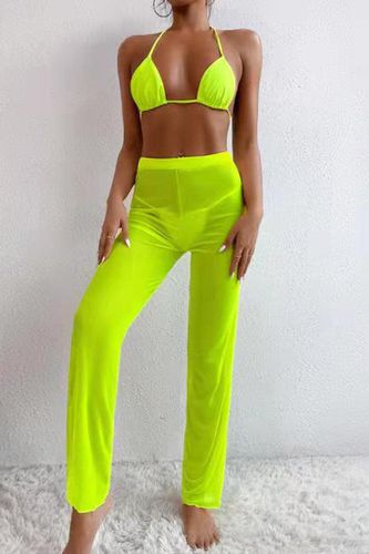 Lime Mesh Halter Sexy Three Piece Swimsuit - AMIClubwear - Modalova