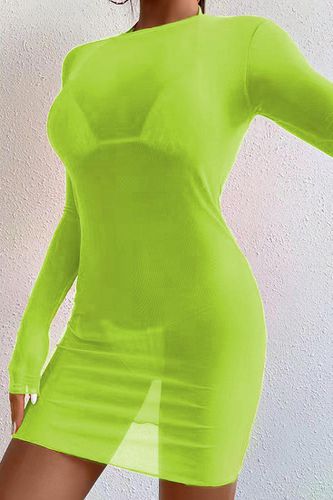 Lime Mesh Halter Sexy Three Piece Swimsuit - AMIClubwear - Modalova