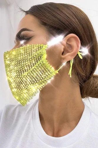 Lime Rhinestones One Piece Face Mask - Kandy Kouture - Modalova