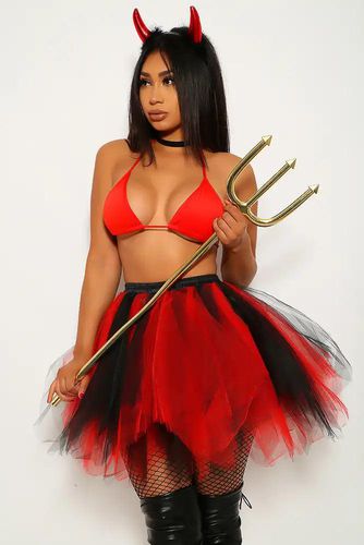 Red Black Sexy Devil Tutu Two Piece Costume - AMI Clubwear - Modalova