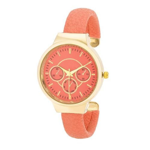 Reyna Gold Coral Leather Cuff Watch - AMIClubwear - Modalova