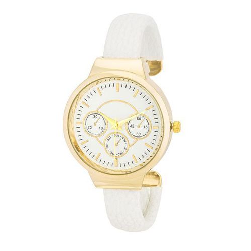 Reyna Gold White Leather Cuff Watch - AMIClubwear - Modalova