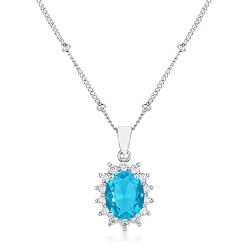 Rhodium Plated Aqua Blue Petite Royal Oval Pendant - AMIClubwear - Modalova