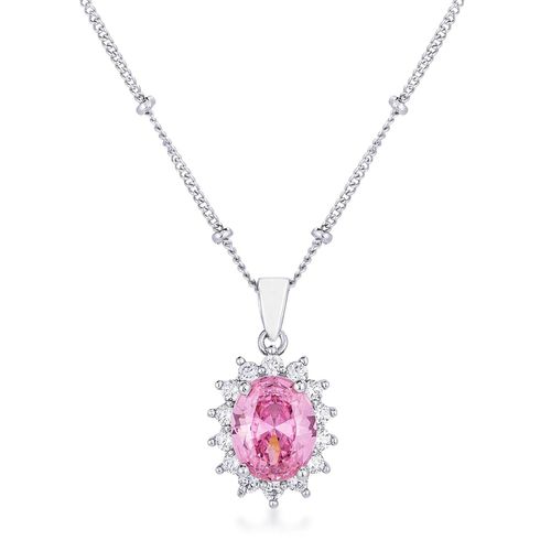 Rhodium Plated Pink Petite Royal Oval Pendant - AMIClubwear - Modalova