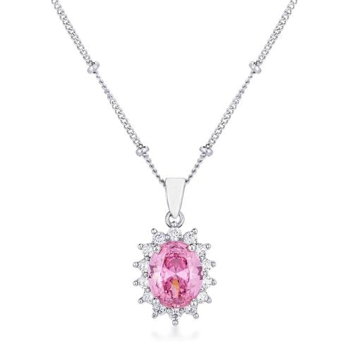 Rhodium Plated Pink Petite Royal Oval Pendant - AMIClubwear - Modalova