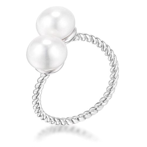 Rhodium Plated Twisted Rope Freshwater Pearl Wrap ring, - AMIClubwear - Modalova