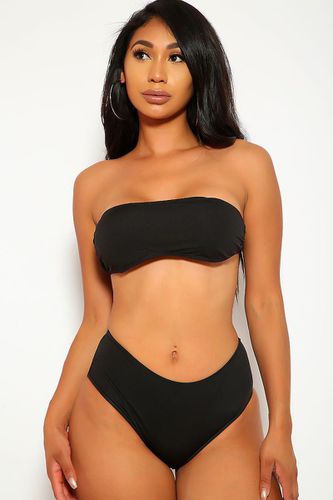 Sexy Black Bandeau High Waist Two Piece Swimsuit - AMI Clubwear - Modalova