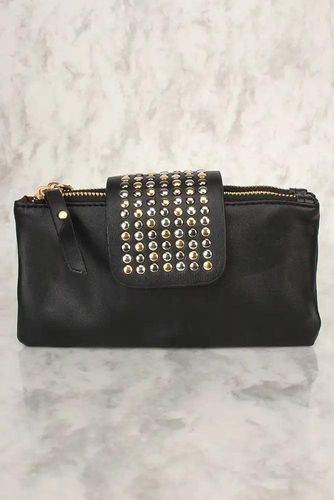 Sexy Black Faux Leather Beaded Clutch - Kandy Kouture - Modalova