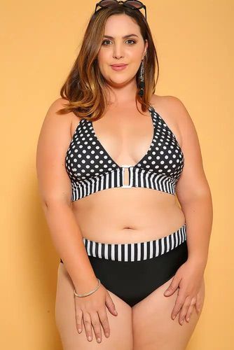 Sexy Black White Pattern Print Padded Plus Size Swimsuit - Kandy Kouture - Modalova