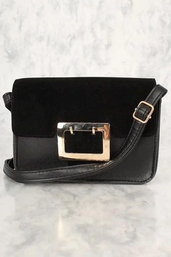 Sexy Black Velvet Faux Leather Mini Shoulder Handbag - Kandy Kouture - Modalova