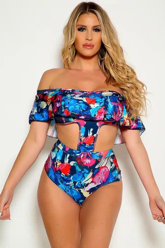 Sexy Navy Fuchsia Off The Shoulder Ruffle Layer One Piece Swimsuit - Kandy Kouture - Modalova