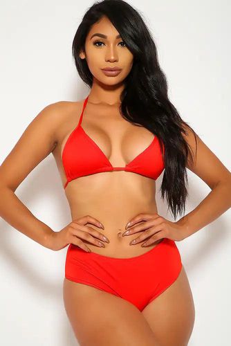 Sexy Red Triangle High Waisted Two Piece Swimsuit - AMIClubwearStore - Modalova