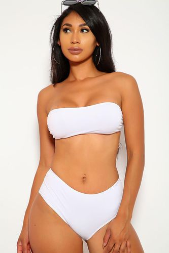 Sexy White Bandeau High Waist Two Piece Swimsuit - AMI Clubwear - Modalova