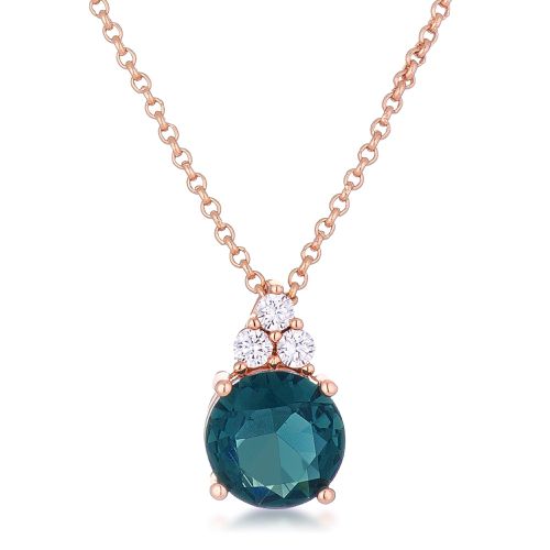 Simple Rose Gold Plated 9mm Blue Green CZ Pendant - AMIClubwear - Modalova