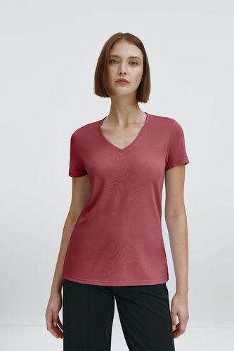 Camiseta mujer escote pico granate - Sepiia - Modalova