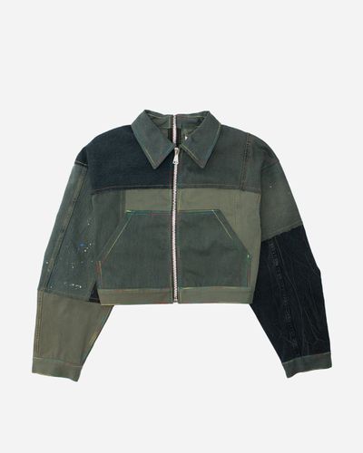 Upcycled Cropped Denim Jacket BURNT OLIVE - XS - (DI)VISION - Modalova