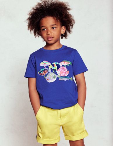 T-shirt manches courtes à imprimé riso-Poissons bleu héron - Boden - Modalova