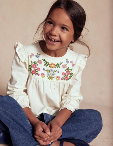 Top en jersey avec empiècement brodé-Broderie ivoire doux - Boden - Modalova