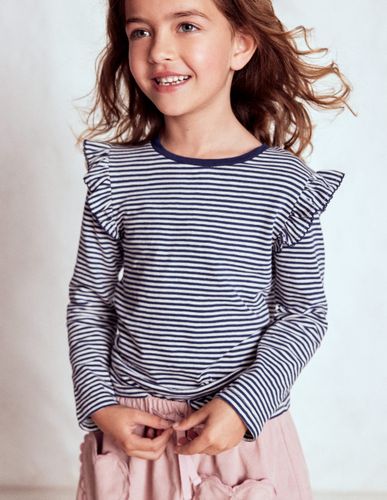 Top flammé à manches volantées-Ivoire doux/bleu marine universitaire - Boden - Modalova