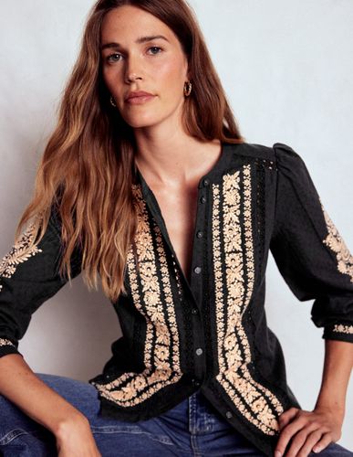 Top brodé en coton-Noir - Boden - Modalova