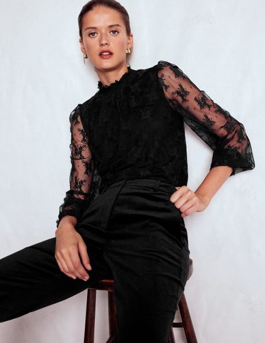 Top en tulle à col smocké-Noir - Boden - Modalova