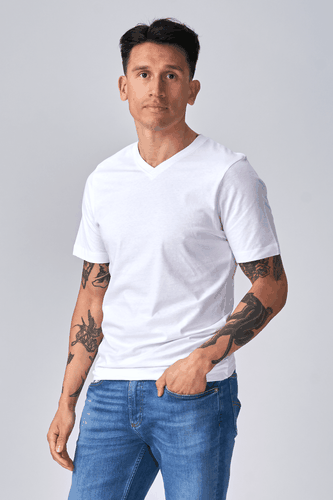 Basic Vneck T -Shirt - Weiß - Mann - TeeShoppen - Modalova