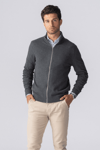 Pullover Zip Strickjacke - Holzkohle Melange - Male - L - TeeShoppen - Modalova