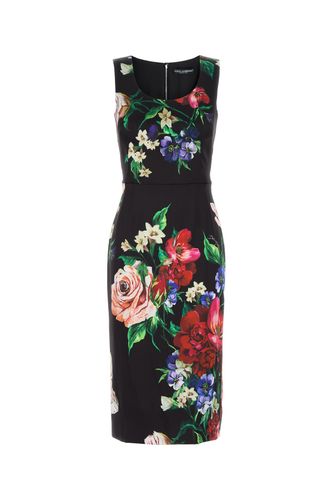 Printed stretch satin dress - DOLCE & GABBANA - Modalova