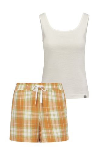 JIM JAM Pyjama Shorts Set Womens -GOTS Organic Cotton Off White / Orange Check, SIZE 1 / UK 8 / EUR 36 - KOMODO - Modalova