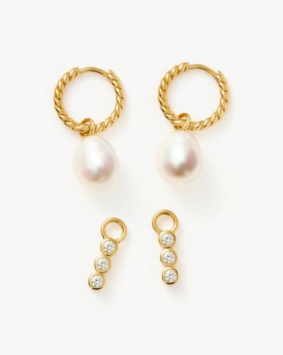 Twisted Pearl & Drop Hoop Earring Set | 18ct Gold Vermeil/Pearl - Missoma - Modalova