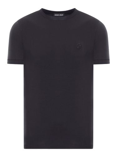 CREWNECK SHORT SLEEVED SWEATER IN STRETCH VISCOSE JERSEY - Man - Giorgio Armani - Modalova