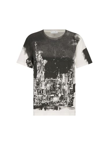 T-shirt in black and white cotton and linen jersey with New York motif - - Woman - Christian Dior - Modalova