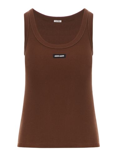 RIBBED TOP WITH LOGO - Woman - Miu Miu - Modalova