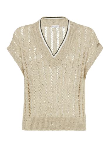 DAZZLING RIBBED NET VEST IN LINEN BLEND - Woman - Brunello Cucinelli - Modalova