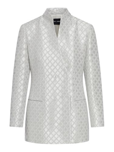 CHECKED BLAZER IN LAMINATED FABRIC WITH SEQUINS - Woman - Giorgio Armani - Modalova