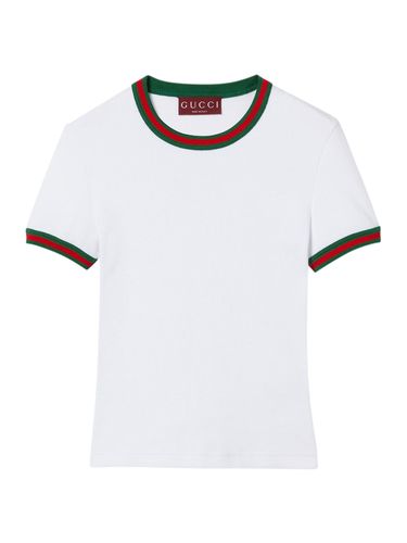 COTTON RIB T-SHIRT WITH WEB - Woman - Gucci - Modalova