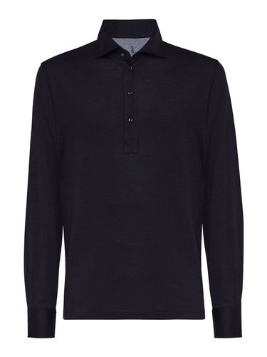 Long-sleeved polo shirt in light silk and cotton jersey with shirt collar - Man - Brunello Cucinelli - Modalova