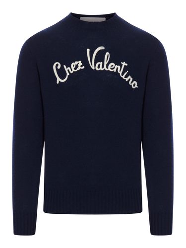 CREWNECK WOOL SWEATER WITH CHEZ VALENTINO EMBROIDERY - Man - Valentino Garavani - Modalova