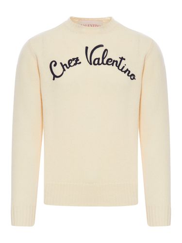 CREWNECK WOOL SWEATER WITH CHEZ VALENTINO EMBROIDERY - Man - Valentino Garavani - Modalova