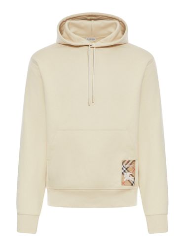 COTTON HOODIE WITH CHECK LABEL - Man - Burberry - Modalova