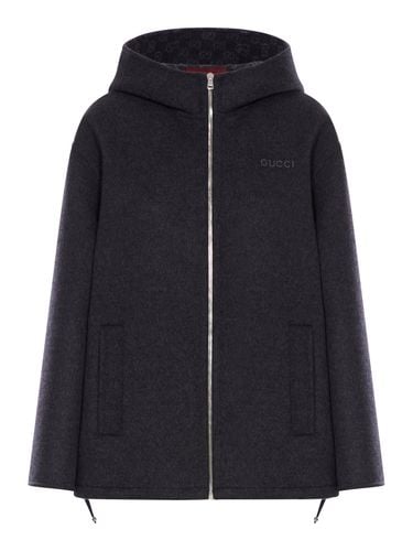 WOOL AND SILK EMBROIDERED JACKET WITH HOOD - Woman - Gucci - Modalova