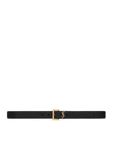 CASSANDRE HAMMERED LEATHER BELT WITH SQUARE BUCKLE - Man - Saint Laurent - Modalova